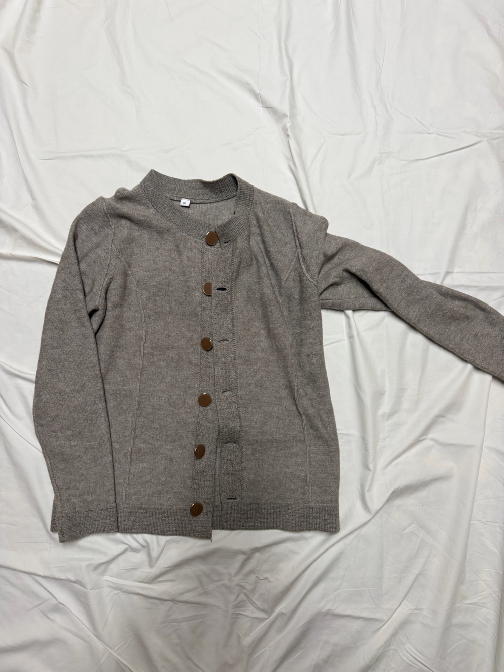 Lands' End Taupe Button-Up Knit Cardigan